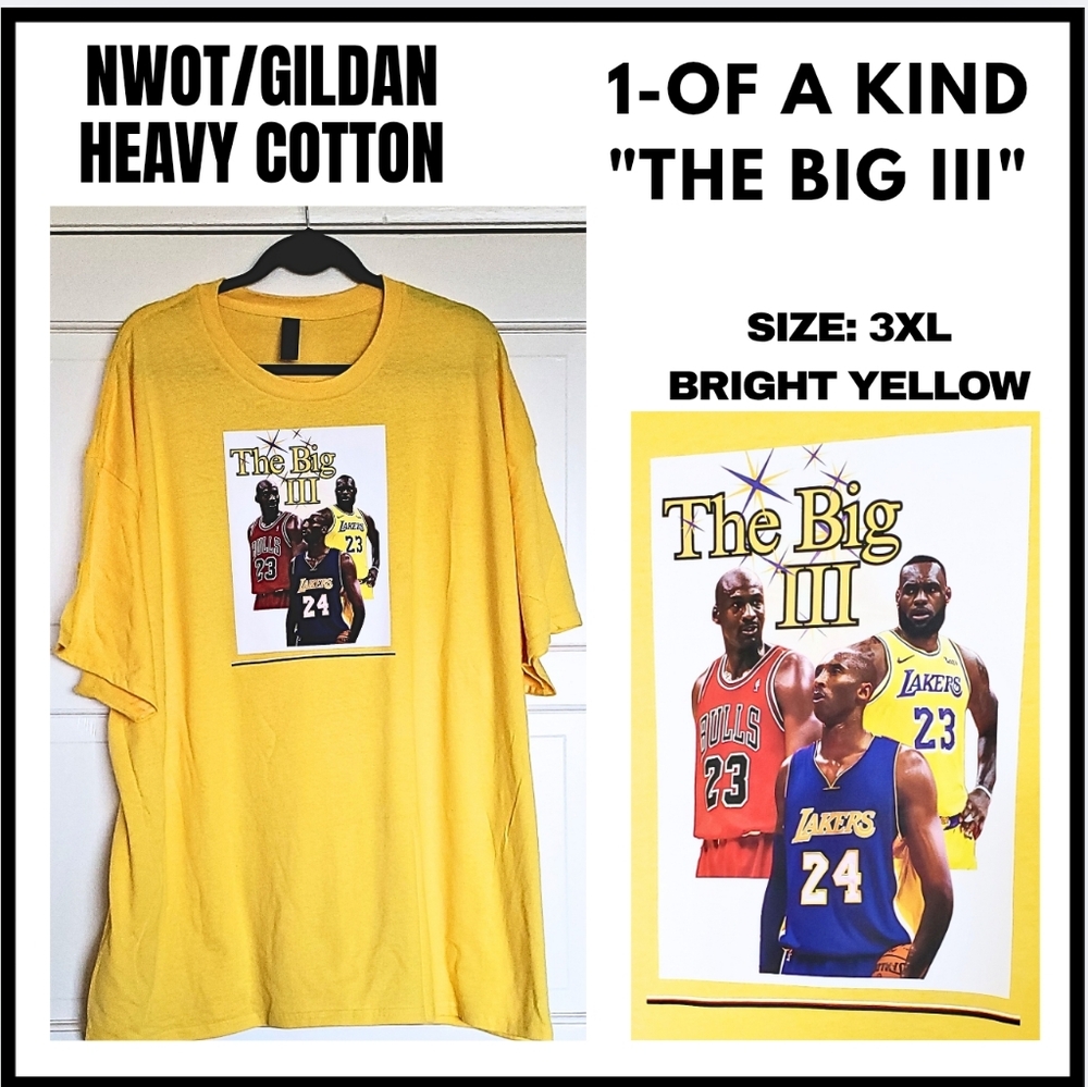 🔥 NWOT / Gildan / Bright Yellow  'The Big III' T-Shirt / 1 OF A KIND